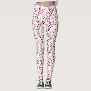 Modern minimalist burgunderrot-weiße Blumendruck  Leggings