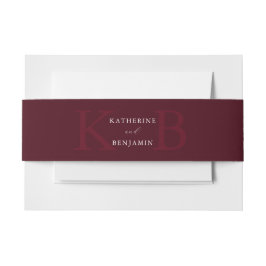 Modern Minimalist Burgundy Monogram Wedding Einladungsbanderole