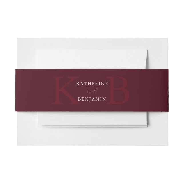 Modern Minimalist Burgundy Monogram Wedding Einladungsbanderole (Vorderseite Beispiel)