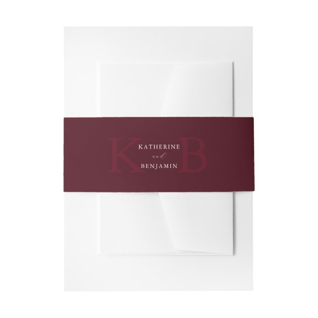 Modern Minimalist Burgundy Monogram Wedding Einladungsbanderole (Vorderseite Beispiel)