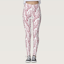 Modern Minimalist Burgundy Red White Floral Leggings