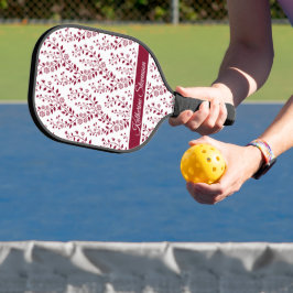 Modern Minimalist Burgundy Red White Floral Script Pickleball Schläger