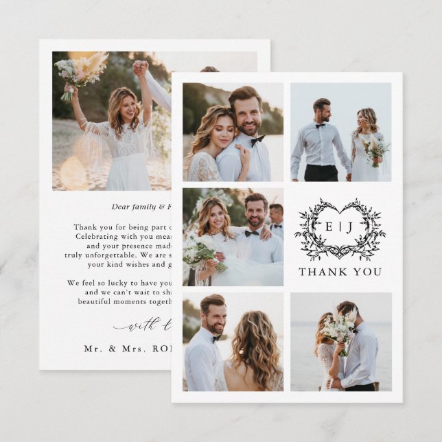 Modern Minimalist Calligraphy Crest monogram Photo Dankeskarte (Vorne/Hinten)