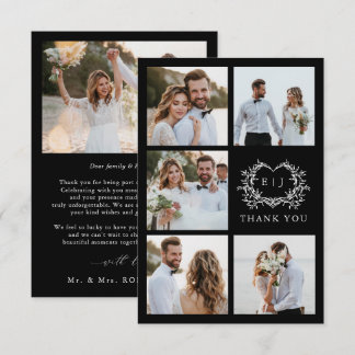 Modern Minimalist Calligraphy Crest monogram Photo Dankeskarte