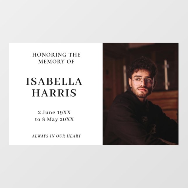 Modern Minimalist Celebration of Life Cling Fensteraufkleber (Blatt)