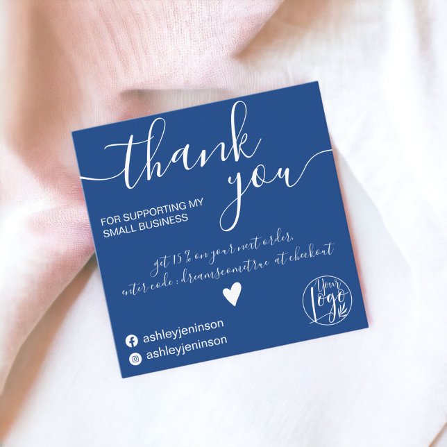 Modern minimalist chic blue order thank you quadratische visitenkarte (Modern minimalist chic blue order thank you square business card)
