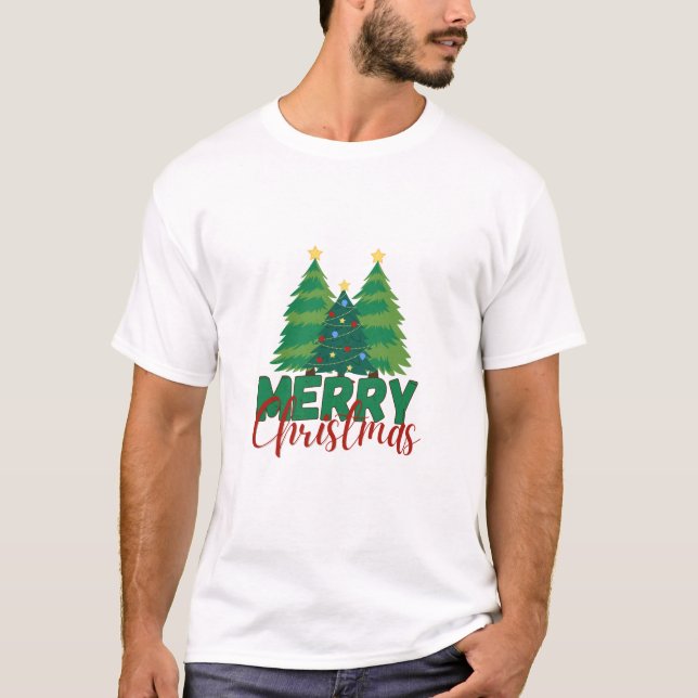 Modern Minimalist Christmas Tree Pattern T-Shirt (Vorderseite)