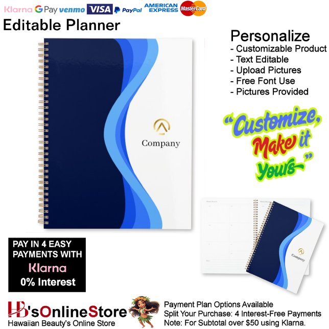 Modern Minimalist Company Blue White Business Planer (Modern Minimalist Company Blue White Business Planner.)