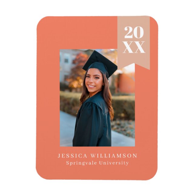 Modern Minimalist Coral Pink Ribbon Grad Magnet (Vertikal)