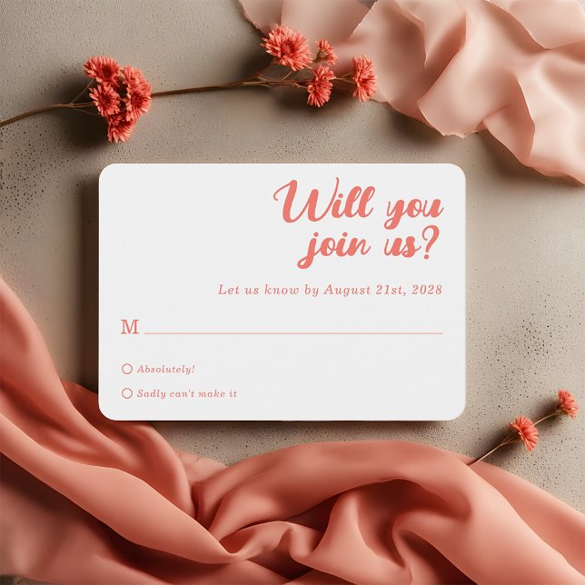 Modern Minimalist Coral Pink Wedding RSVP Cards Karte (Von Creator hochgeladen)