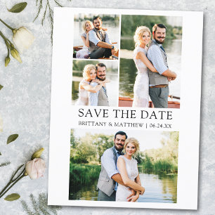 Modern Minimalist Couple 4 Photos Save the Date Postkarte