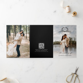 Modern Minimalist Crest monogram Wedding Invite Dreifach-gefaltete Programmkarte