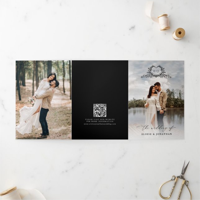 Modern Minimalist Crest monogram Wedding Invite Dreifach-gefaltete Programmkarte (Außenbereich)