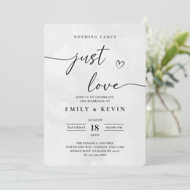Modern Minimalist Cute Script Black White Wedding  Einladung (Stehend Vorderseite)