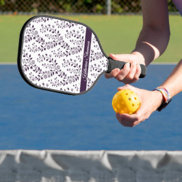 Modern Minimalist Dark Plum White Floral Sports Pickleball Schläger