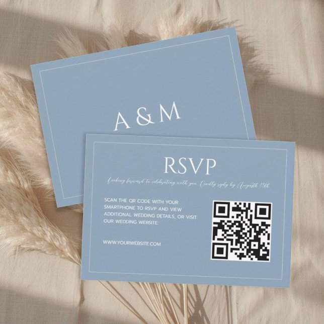 Modern minimalist dusty blue wedding  RSVP karte (Von Creator hochgeladen)