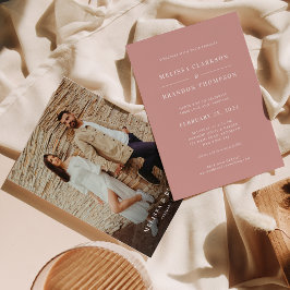 Modern Minimalist Dusty Rose Photo Wedding Einladung