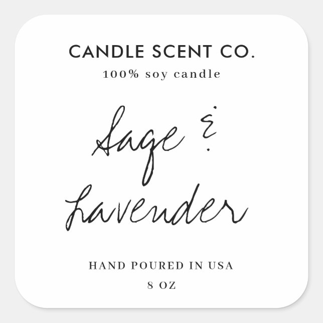 Modern Minimalist Editable Candle Label Template Quadratischer Aufkleber (Vorderseite)