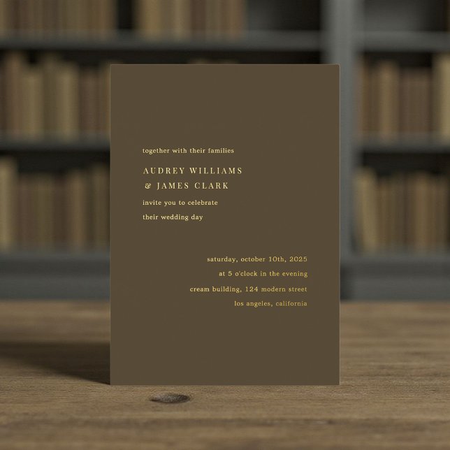 Modern Minimalist Espresso Elegant Wedding Folieneinladung (Von Creator hochgeladen)