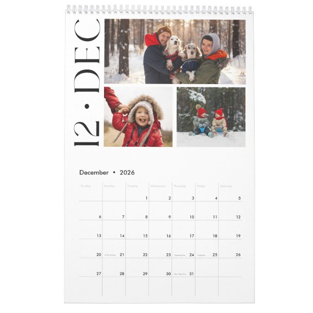 Modern Minimalist Family 3 Photo Collage Kalender (Dez 2026)