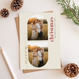 Modern Minimalist Family Christmas Arched 3 Photo Feiertagskarte