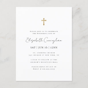 Modern minimalist faux-gold Kreuz Gedenk Trauerfei Postkarte