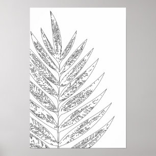 Modern Minimalist Fern Drawing in Black and White Poster