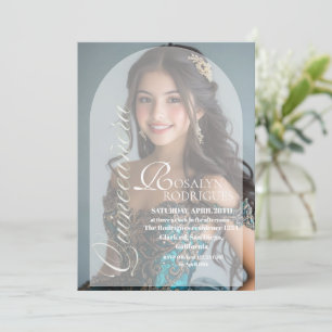 Modern & minimalist Foto Quinceanera Gold Weiß Einladung