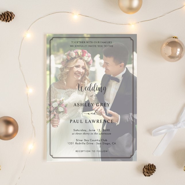Modern Minimalist Full Photo Overlay Wedding  Einladung (Modern Photo Front Love Wedding invitation)