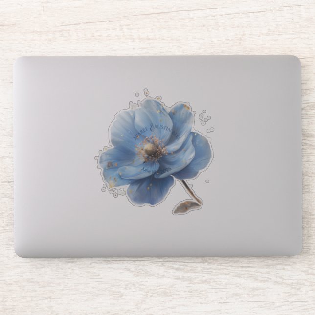 Modern Minimalist Gold and Blue Poppy Aufkleber (Computer)