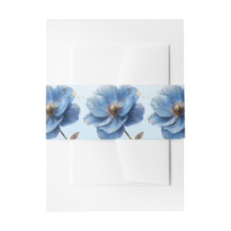 Modern Minimalist Gold and Blue Poppy  Einladungsbanderole