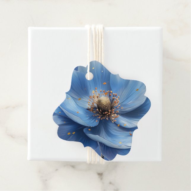 Modern Minimalist Gold and Blue Poppy  Geschenkanhänger (Beispiel)