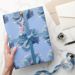Modern Minimalist Gold and Blue Poppy  Geschenkpapier
