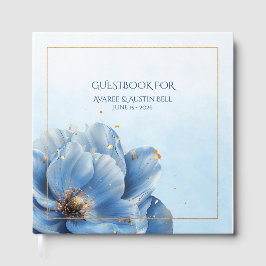 Modern Minimalist Gold and Blue Poppy Ornament Gästebuch