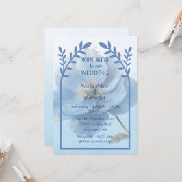 Modern Minimalist Gold and Blue Poppy Wedding   Einladung