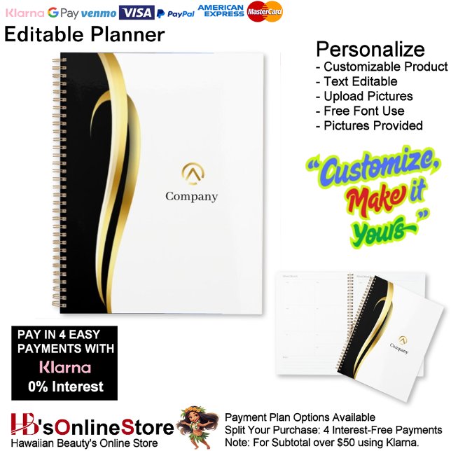 Modern Minimalist Gold Black White Business  Planer (Modern Minimalist Gold Black White Business Planner.)