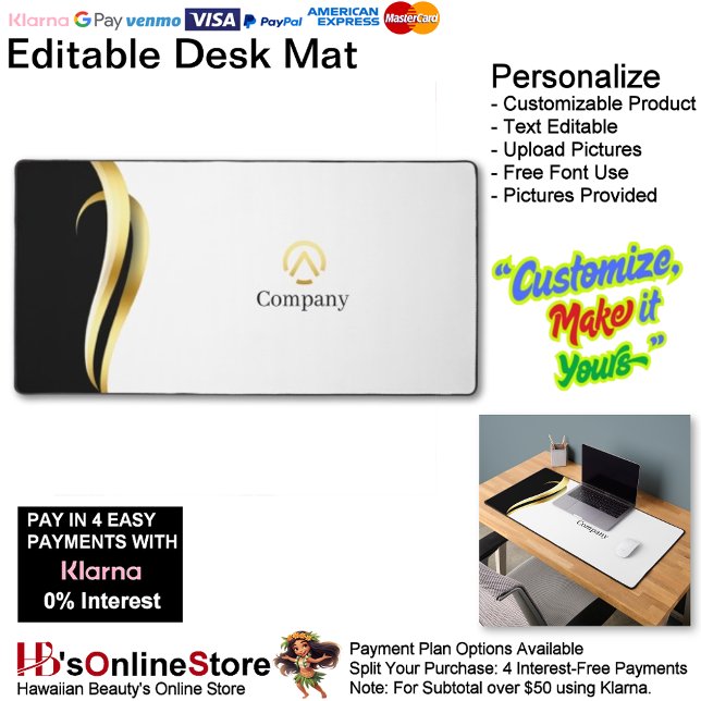 Modern Minimalist Gold Black White Business Schreibtischunterlage (Modern Minimalist Gold Black White Business Desk Mat.)