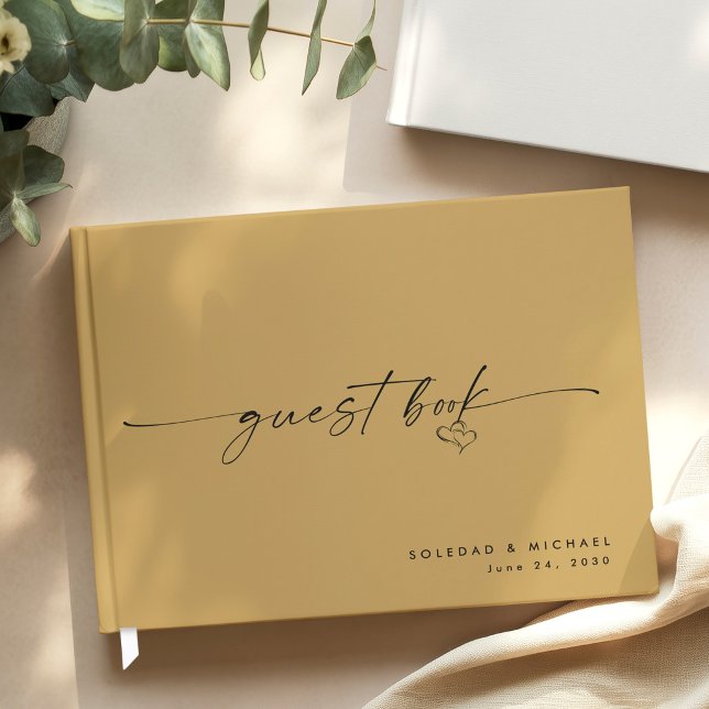 Modern Minimalist Gold Script Wedding Gästebuch (Von Creator hochgeladen)