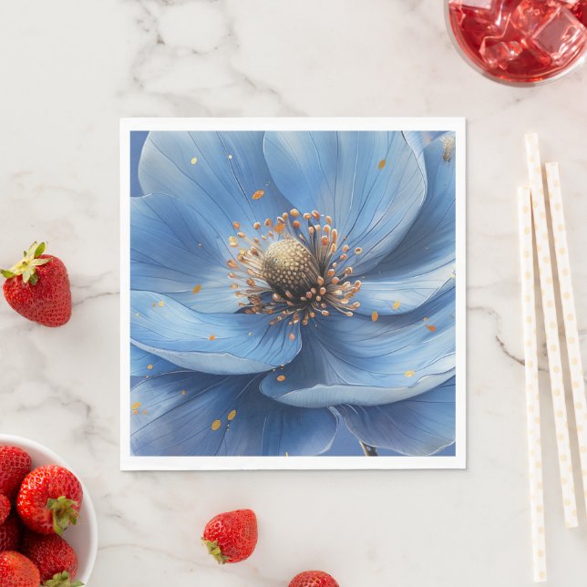 Modern minimalist gold- und blaue Mohnblume  Serviette (Beispiel)