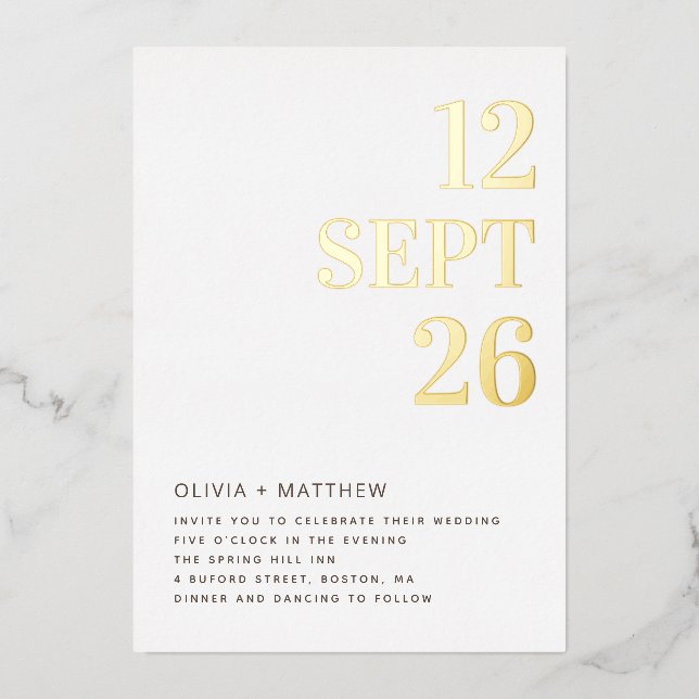 Modern Minimalist Gold Wedding | Clean Photo Folieneinladung (Vorderseite)