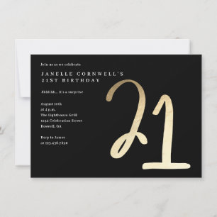 Modern minimalist goldene Schrift zum 21. Geburtst Einladung