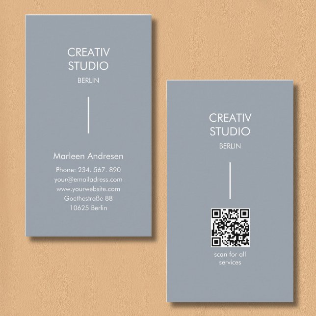 Modern minimalist grau weiß QR-Code Visitenkarte (Modern Minimalist Gray White QR Code Business Card)