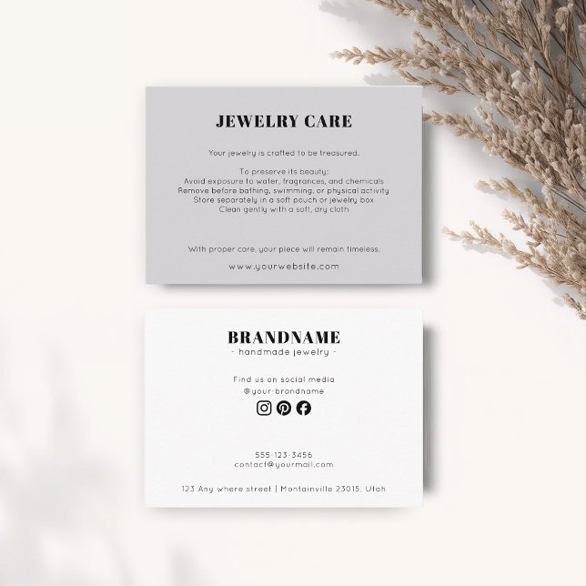 Modern Minimalist Gray Jewelry Care Insert Card (Von Creator hochgeladen)