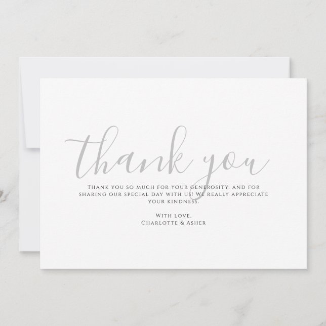 Modern Minimalist Gray Monogram Wedding Dankeskarte (Rückseite)