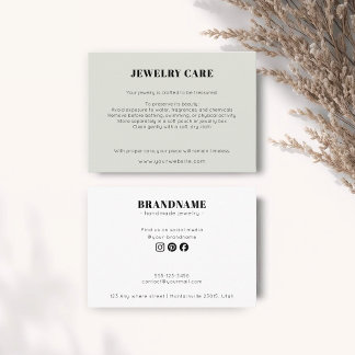 Modern Minimalist Green Jewelry Care Insert Card