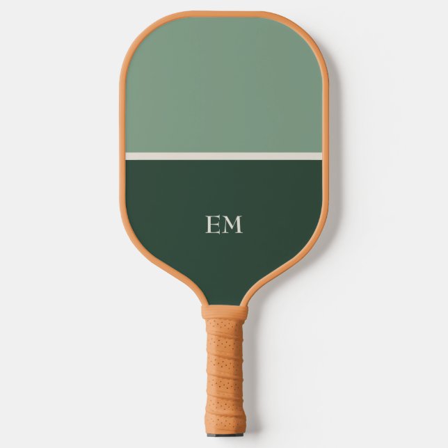 Modern Minimalist Green Monogrammed Initials Pickleball Schläger (Vorderseite)