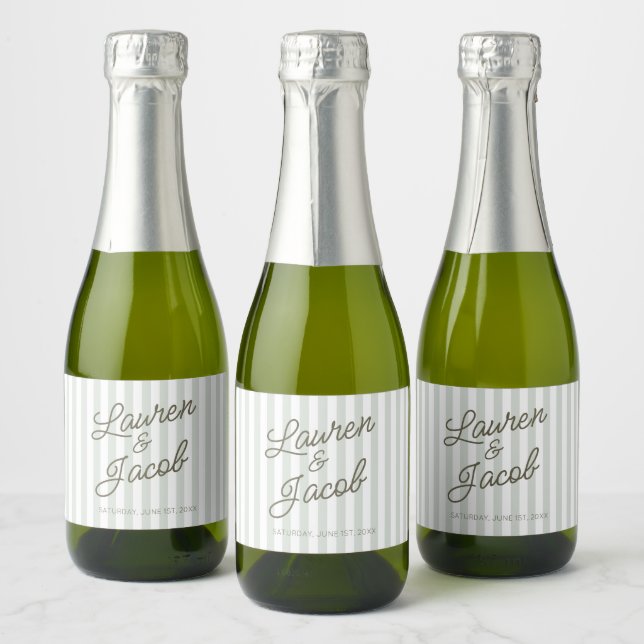 Modern Minimalist Green Stripes Wedding Mini (Flaschen)