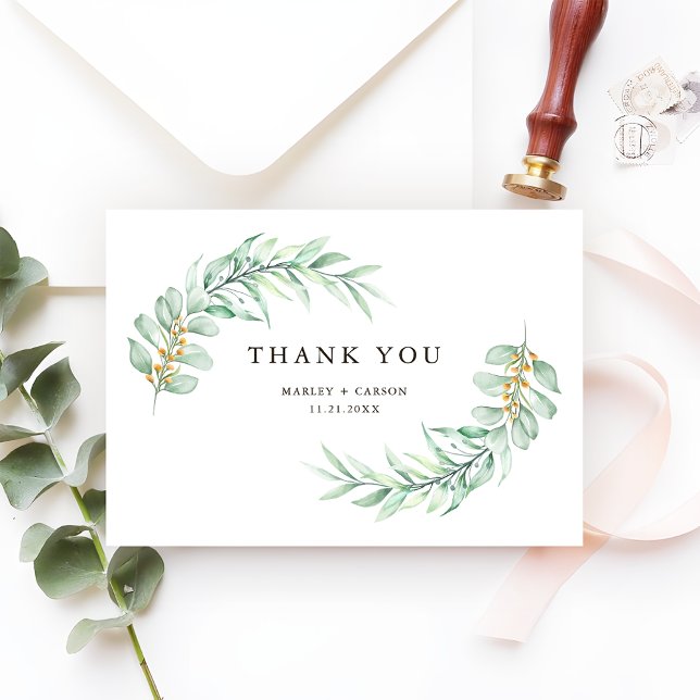 Modern Minimalist Greenery Foliage Wedding Dankeskarte (Von Creator hochgeladen)