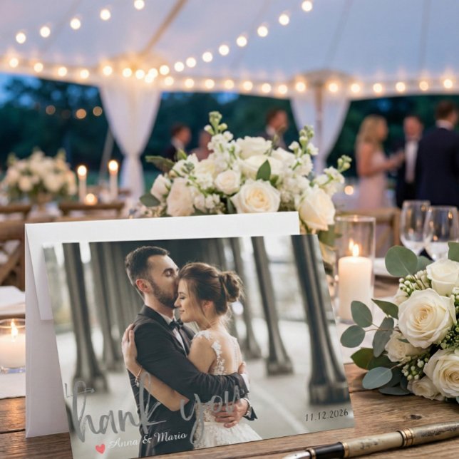 Modern Minimalist Handwritten Script Photo Wedding Dankeskarte (Von Creator hochgeladen)