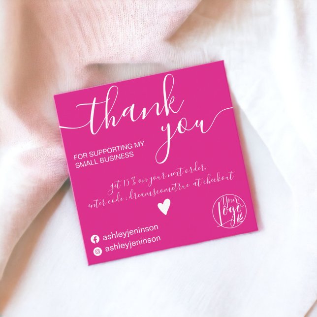 Modern minimalist hot pink pink order thank you quadratische visitenkarte (Modern minimalist hot pink pink order thank you square business card)